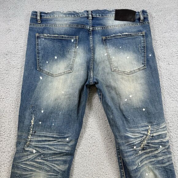 S VALABASAS Slim Straight Jeans Mens 40x30 Blue Denim Stretch Distressed - Picture 9 of 12